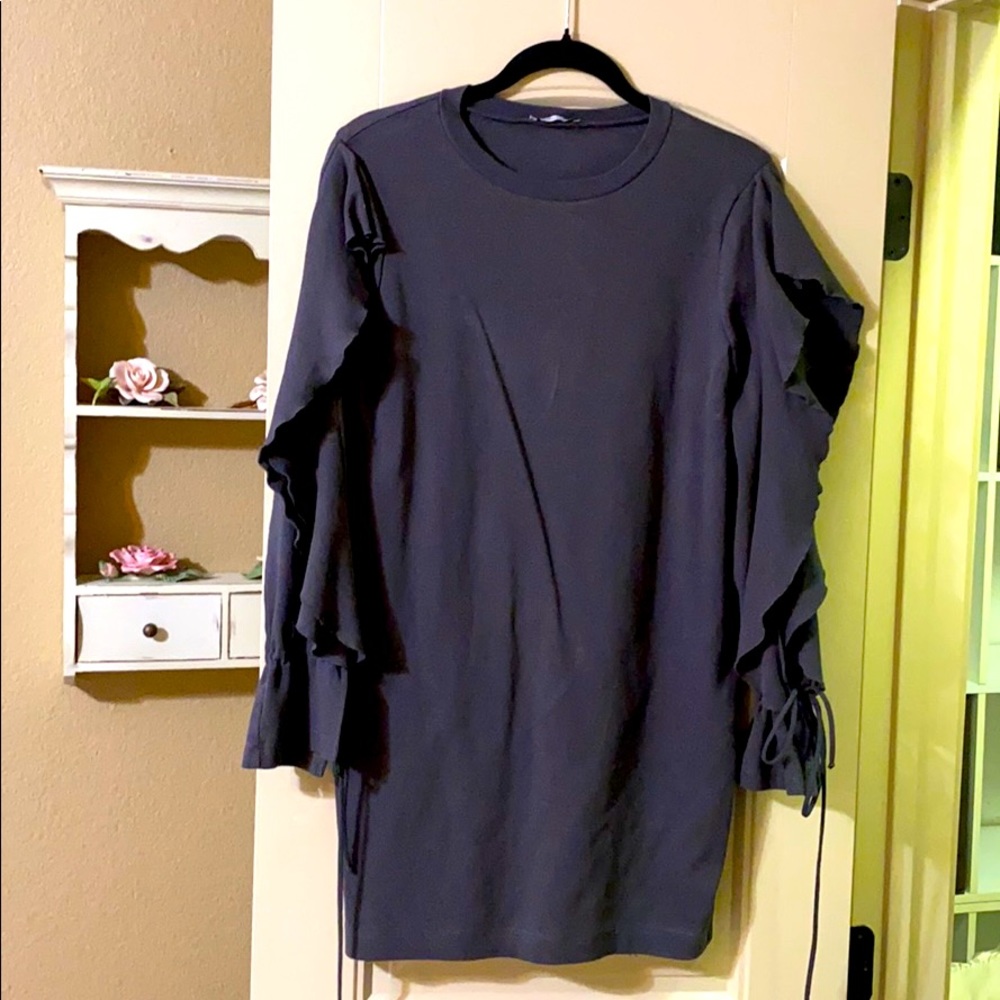 Zara gray cotton long sleeve shift dress
